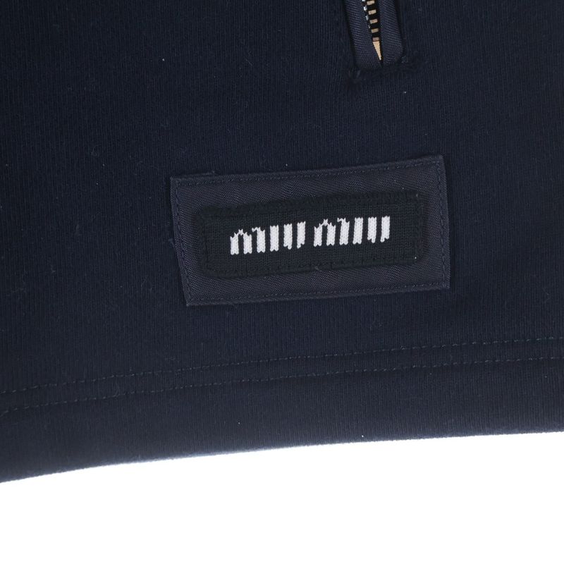 Miu Logo Embroidery Cotton Fleece Mini Skirt Patch Navy