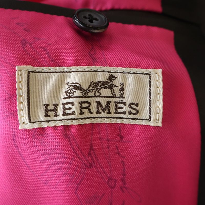 Hermes Tailored Jacket Lamb Leather Sheepskin Silk Lining Scarf Pattern Pegasus