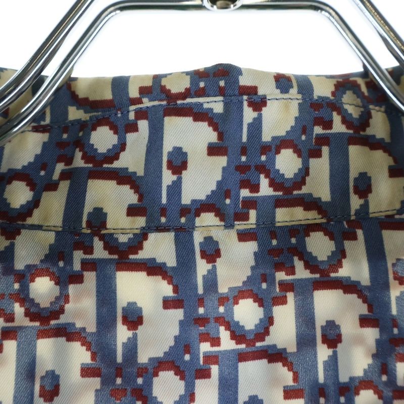 Dior Oak All Over Print Silk Short Sleeve Shirt Blue