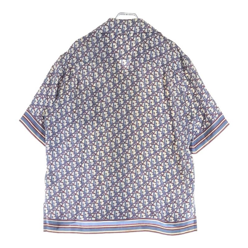 Dior Oak All Over Print Silk Short Sleeve Shirt Blue