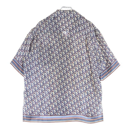 Dior Oak All Over Print Silk Short Sleeve Shirt Blue