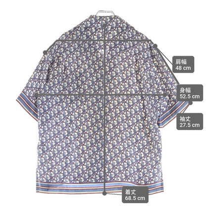 Dior Oak All Over Print Silk Short Sleeve Shirt Blue