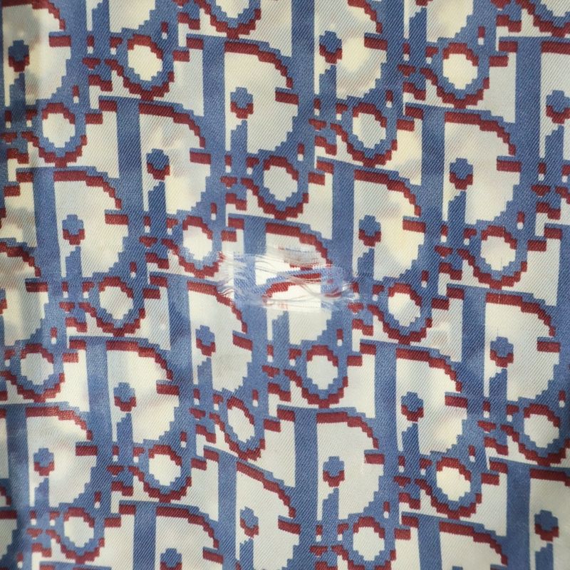 Dior Oak All Over Print Silk Short Sleeve Shirt Blue