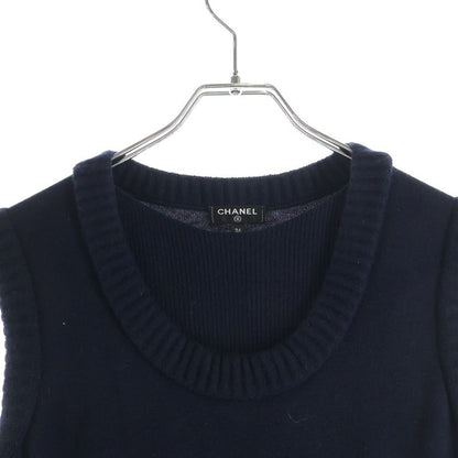 Chanel No Sleeve Knit Dress Navy 36