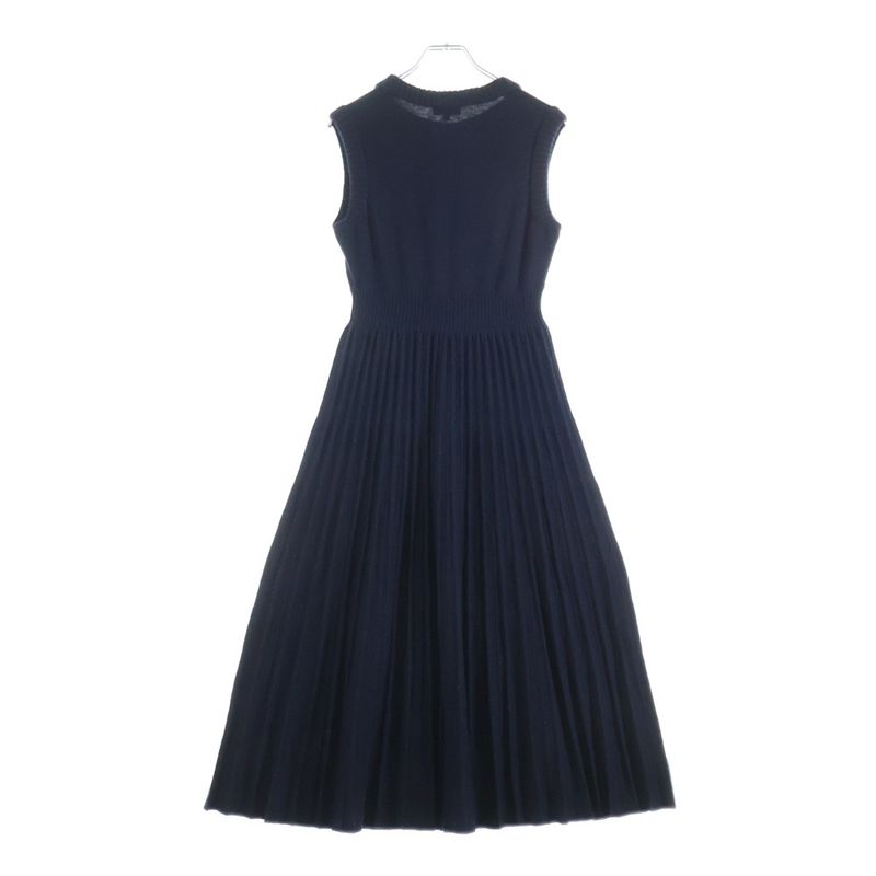 Chanel No Sleeve Knit Dress Navy 36