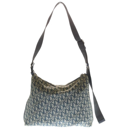Dior Trotter Shoulder Bag Crossbody Navy Beige Leather Canvas Silver