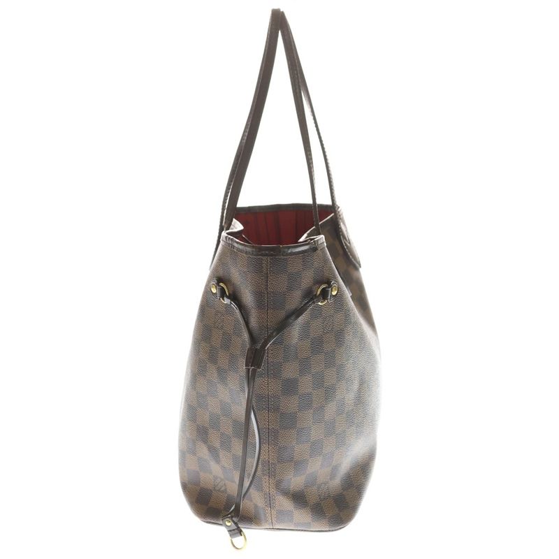 Louis Vuitton Damier Ebene Neverfull PM Tote Brown Leather Gold