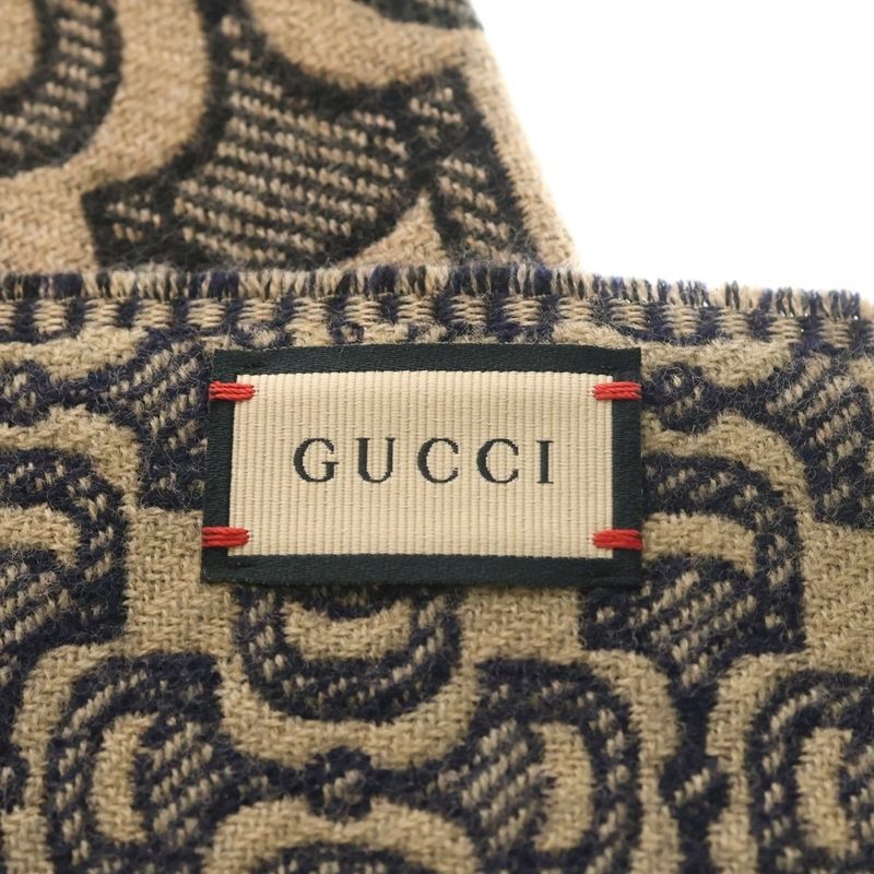 Gucci Horsebit Pattern Fringe Scarf Beige