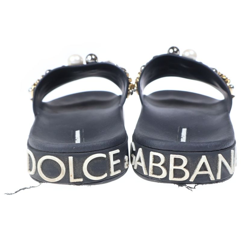 Dolce & Gabbana Studded Chain Decoration Shower Flat Sandals Black