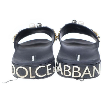 Dolce & Gabbana Studded Chain Decoration Shower Flat Sandals Black