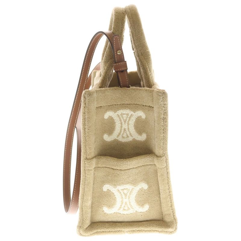 Celine Triomphe Small Cabas Thais Pile 2-Way Shoulder Handbag Beige