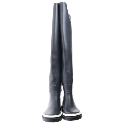 Chanel CC Logo Rubber Thigh High Long Rain Boots Black