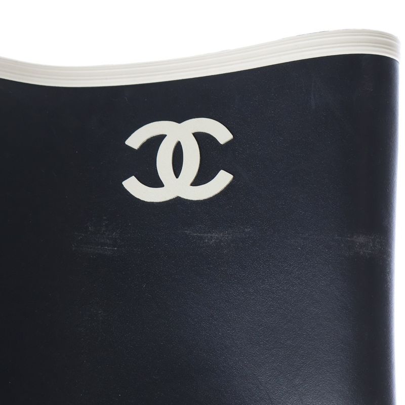 Chanel CC Logo Rubber Thigh High Long Rain Boots Black