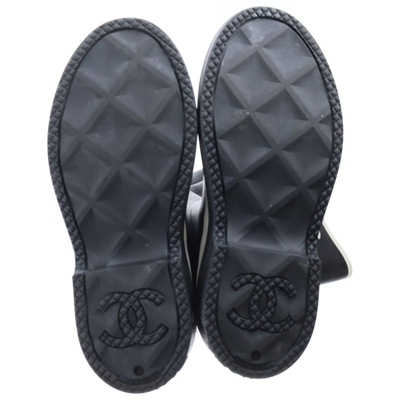 Chanel CC Logo Rubber Thigh High Long Rain Boots Black