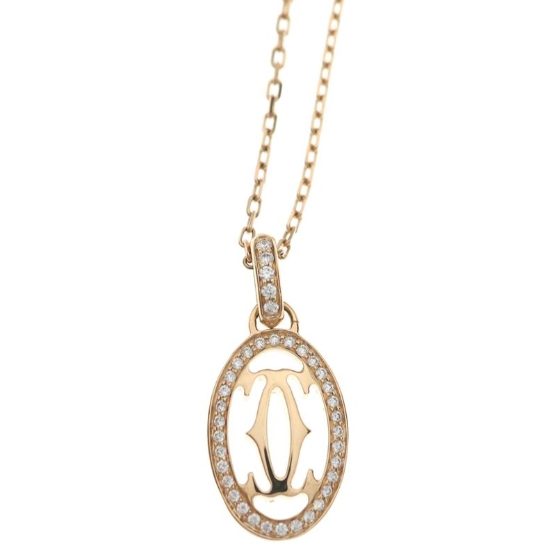 Cartier Double C Diamond Necklace 18k PG Pink Gold Pendant