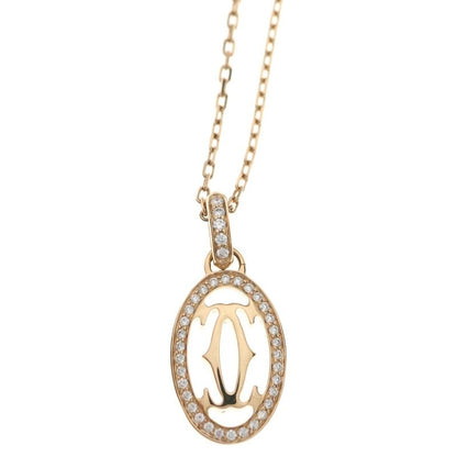 Cartier Double C Diamond Necklace 18k PG Pink Gold Pendant