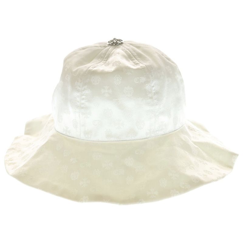 Chrome Hearts CH Allover Pattern Cross Ball Button Silk Bucket Hat White