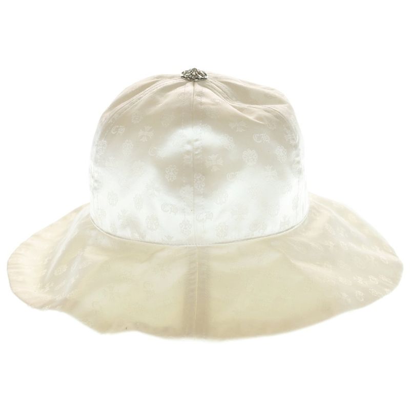 Chrome Hearts CH Allover Pattern Cross Ball Button Silk Bucket Hat White