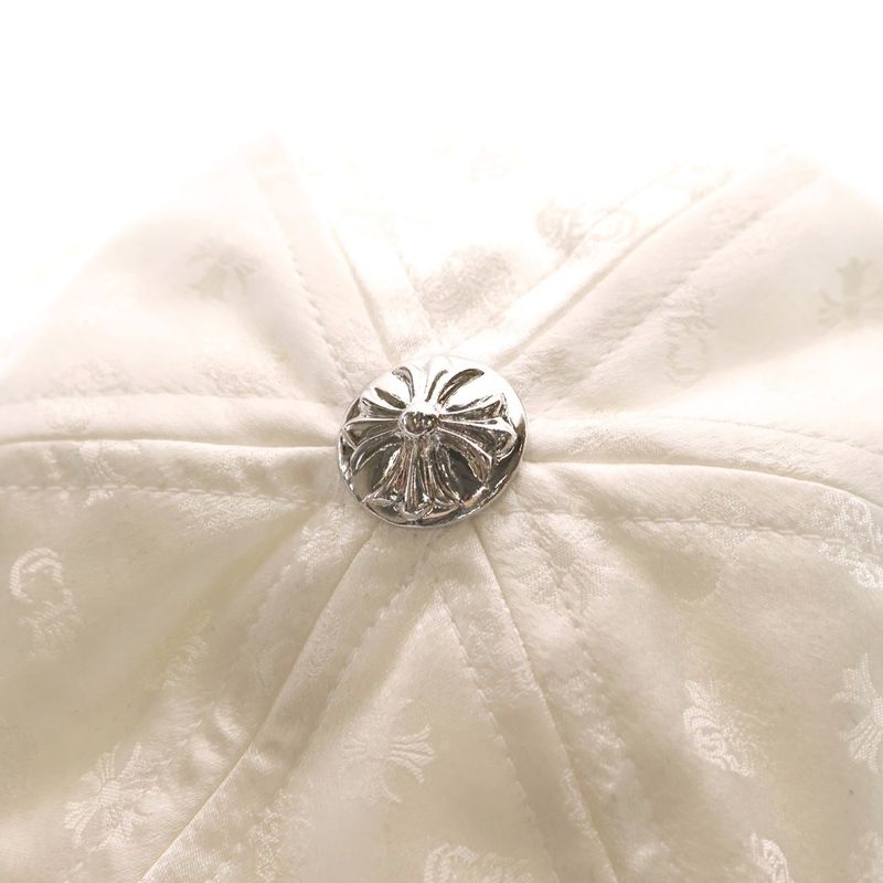 Chrome Hearts CH Allover Pattern Cross Ball Button Silk Bucket Hat White