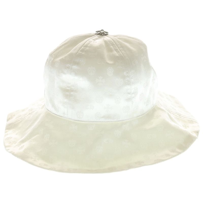 Chrome Hearts CH Allover Pattern Cross Ball Button Silk Bucket Hat White