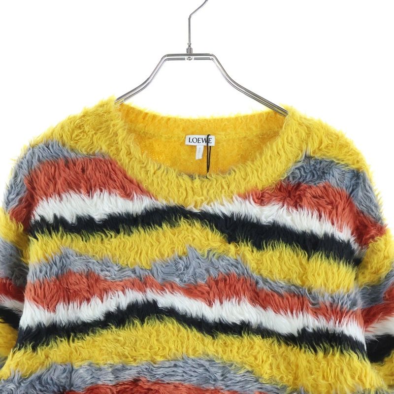 Loewe Multi Border All Over Pattern Pullover Knit Sweater Yellow Orange