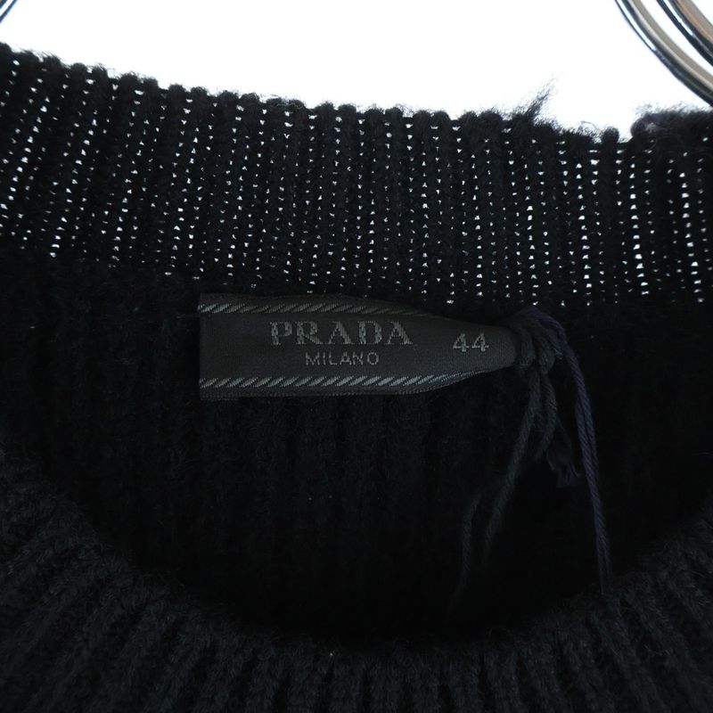Prada Black Wool Crew Neck Sweater with Pendant Knit