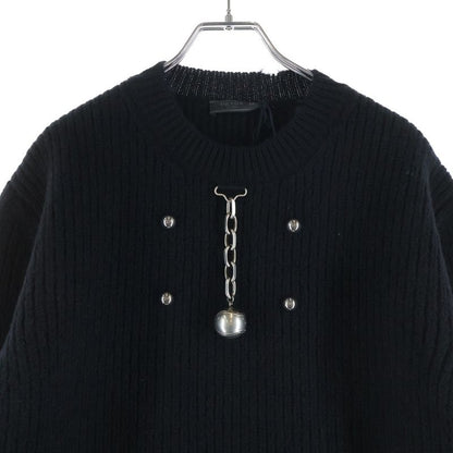 Prada Black Wool Crew Neck Sweater with Pendant Knit