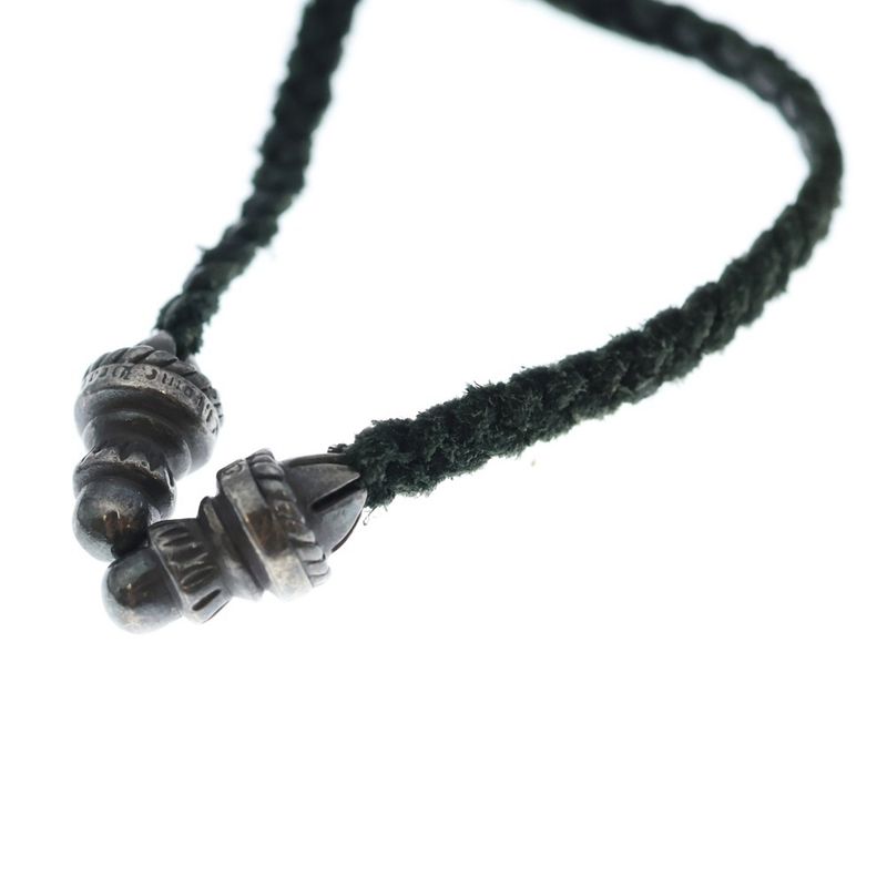 Chrome Hearts CH Crs Sml CL Small CH Cross Crimp Leather Braid Necklace Silver