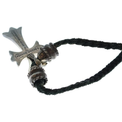 Chrome Hearts CH Crs Sml CL Small CH Cross Crimp Leather Braid Necklace Silver