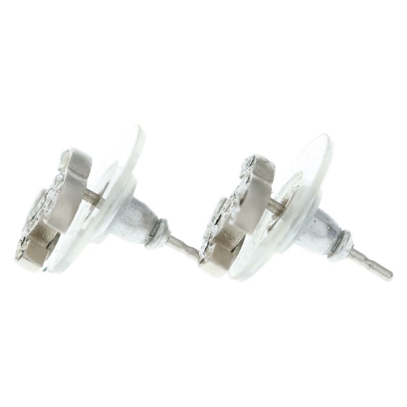 Chanel CC Logo Faux Pearl Rhinestone Earrings Silver