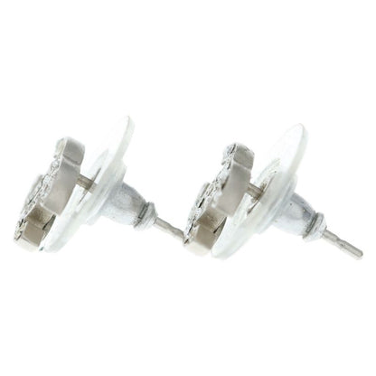 Chanel CC Logo Faux Pearl Rhinestone Earrings Silver