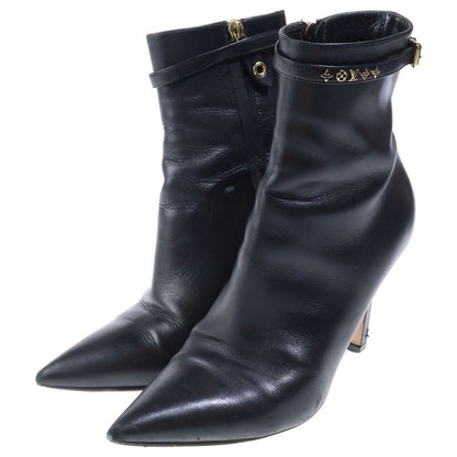 Louis Vuitton Monogram Leather Pointed Toe Heel Short Boots Black