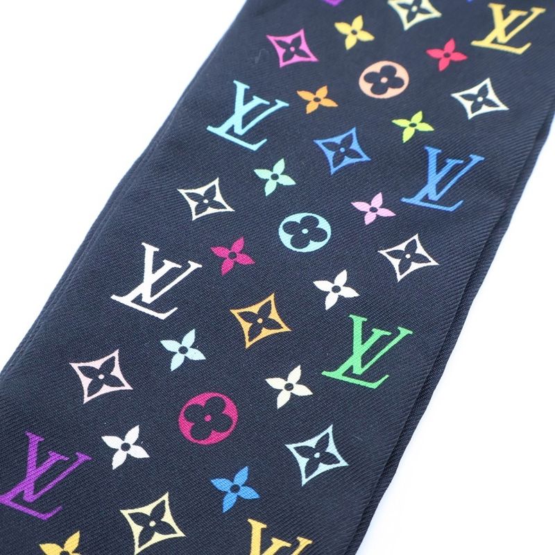 Louis Vuitton Monogram Multicolor Bandeau Twilly Silk Scarf Black