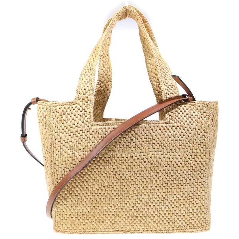 Loewe Font Tote Mini Raffia 2-Way Shoulder Bag Basket Beige