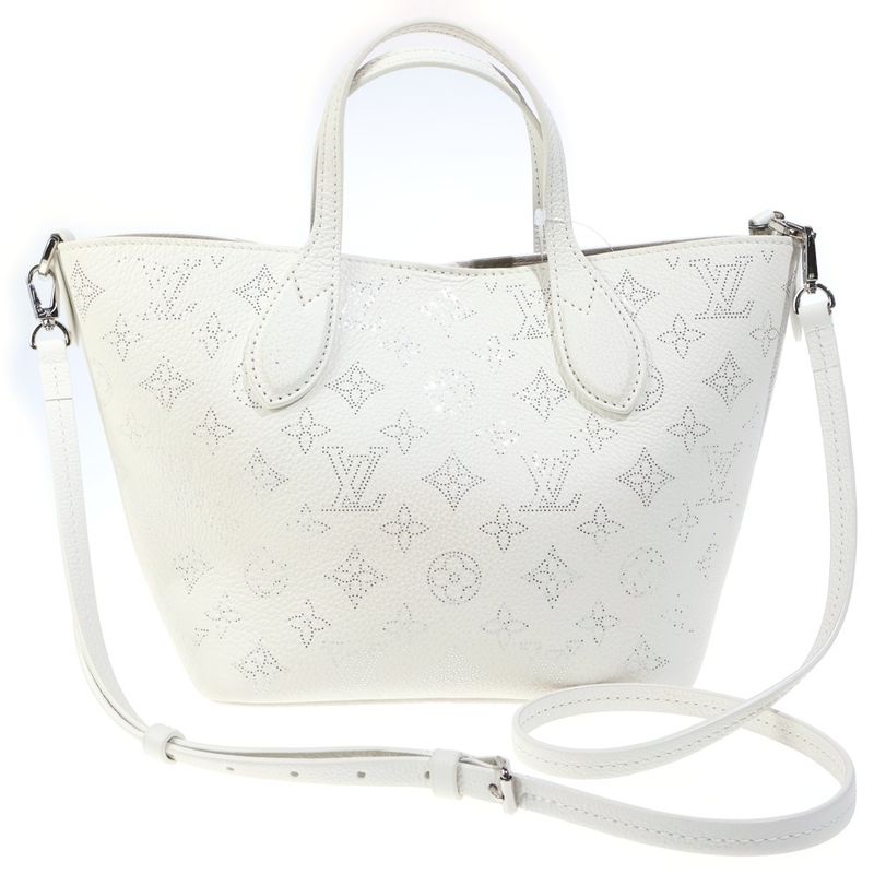 Louis Vuitton Monogram Mahina 2-Way Shoulder Bag Tote White Leather Silver