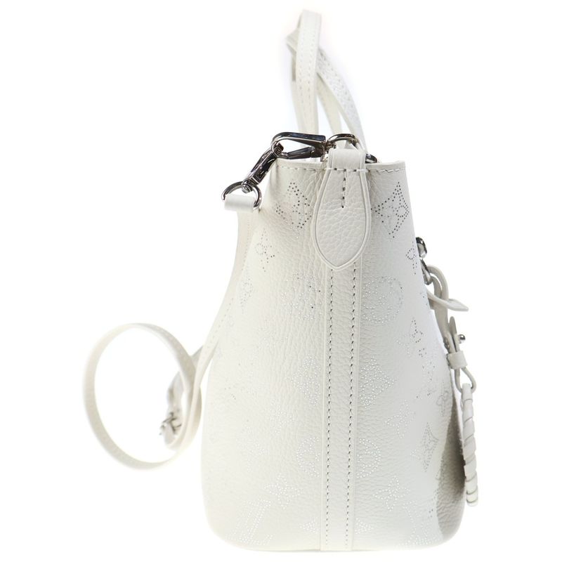 Louis Vuitton Monogram Mahina 2-Way Shoulder Bag Tote White Leather Silver