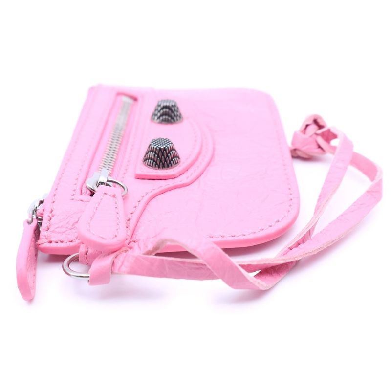 Balenciaga le Cagole Coin Case Leather Wallet Pouch Pink