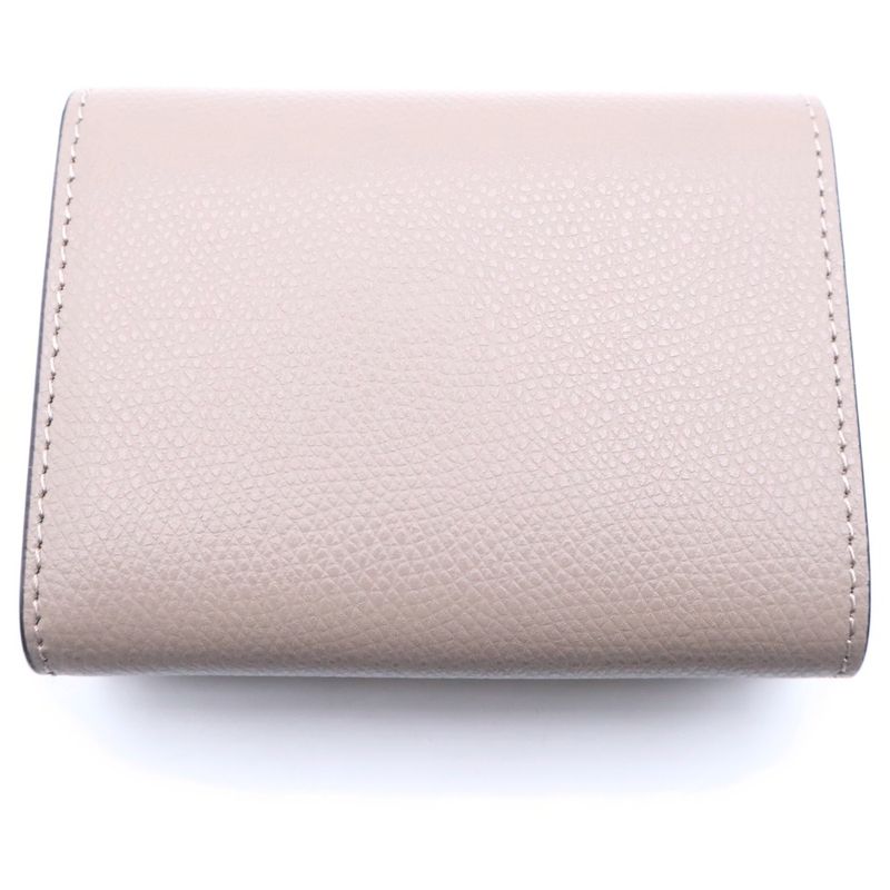 Fendi FF Diamond Compact Wallet Trifold Coin Case Beige Leather Gold