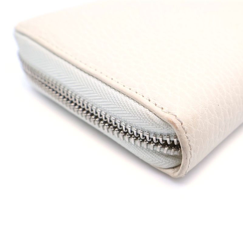 Gucci Petit Marmont Zip Around Wallet Card Case White Leather Silver