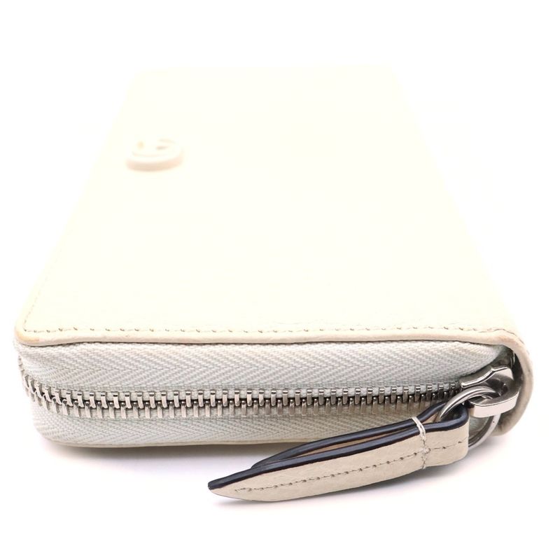Gucci Petit Marmont Zip Around Wallet Card Case White Leather Silver