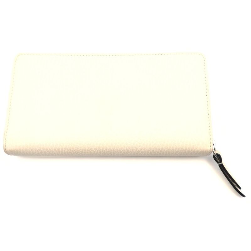 Gucci Petit Marmont Zip Around Wallet Card Case White Leather Silver