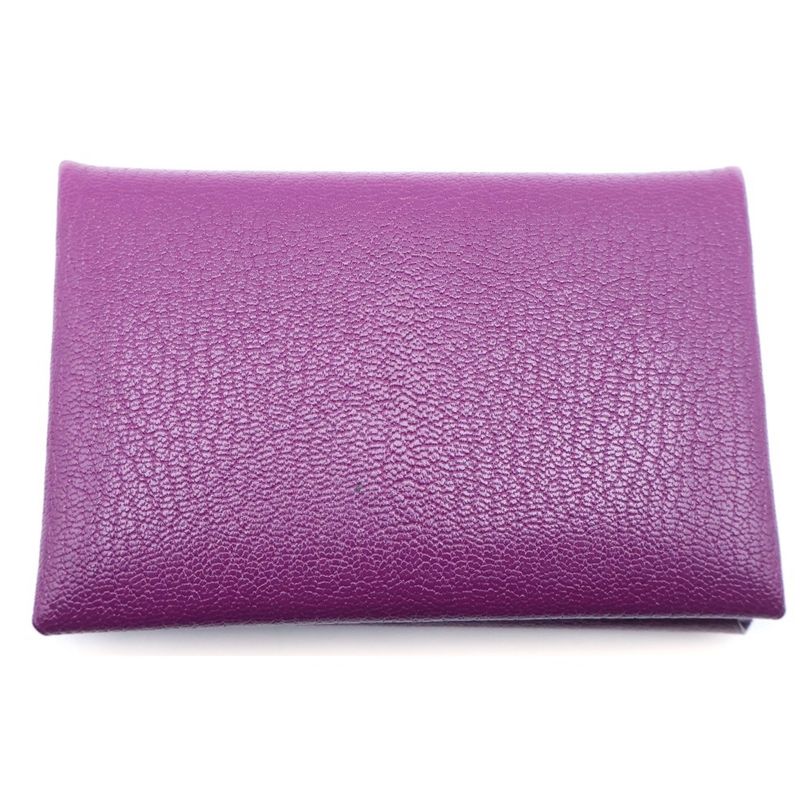Hermes Calvi Coin Case Pouch Purple Leather