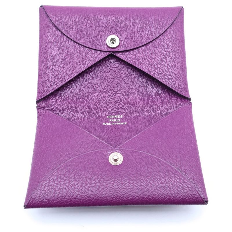 Hermes Calvi Coin Case Pouch Purple Leather