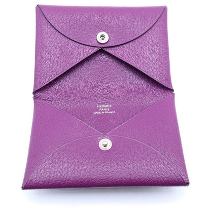 Hermes Calvi Coin Case Pouch Purple Leather