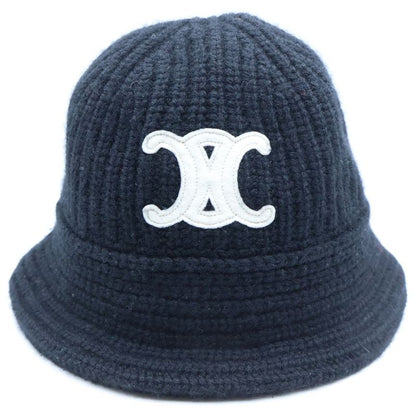 Celine Triomphe Crochet Cashmere Knit Bucket Hat Black