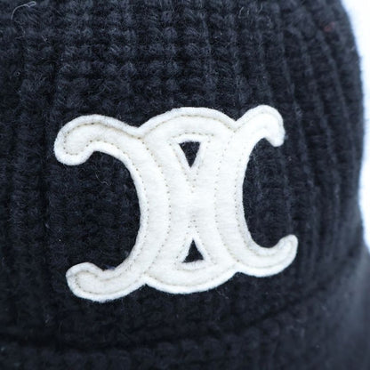 Celine Triomphe Crochet Cashmere Knit Bucket Hat Black