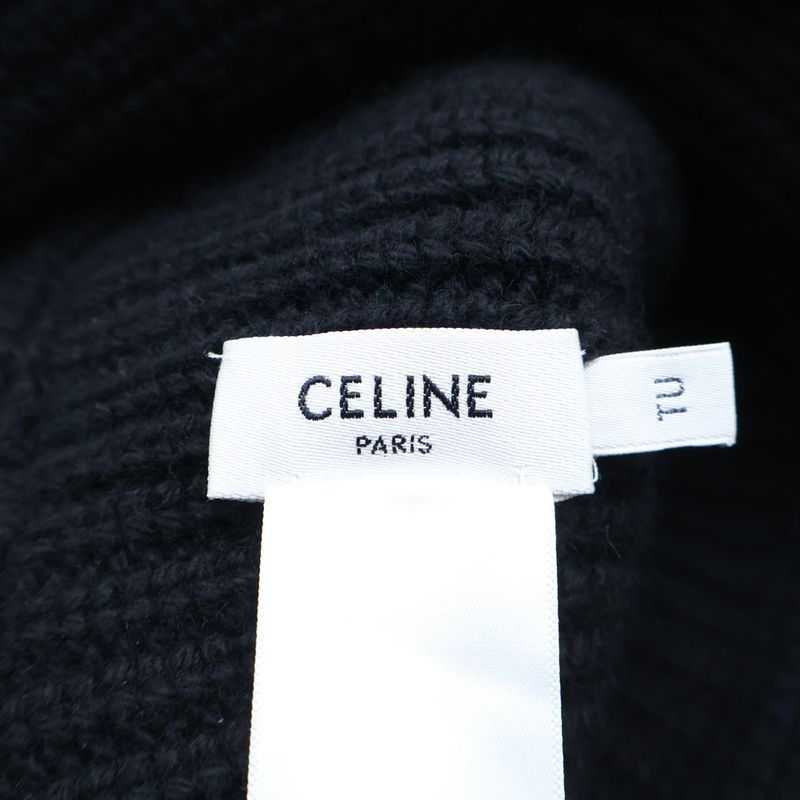Celine Triomphe Crochet Cashmere Knit Bucket Hat Black