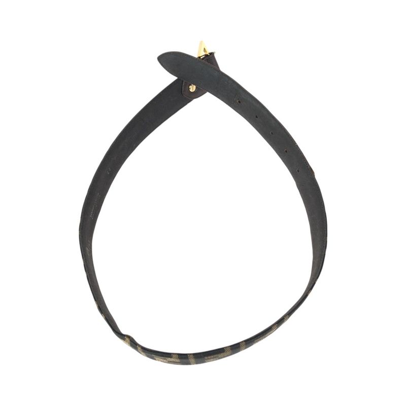 Fendi Zucca FF Logo Dark Brown Gold Canvas Leather Belt