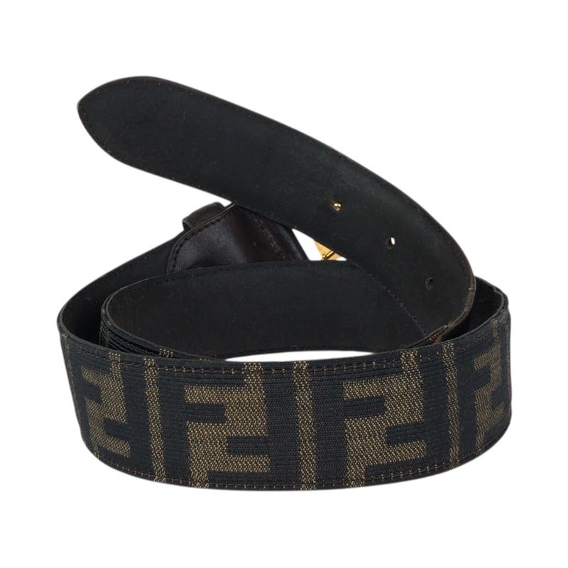 Fendi Zucca FF Logo Dark Brown Gold Canvas Leather Belt