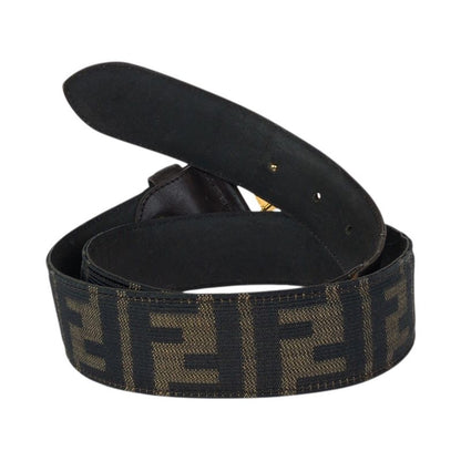 Fendi Zucca FF Logo Dark Brown Gold Canvas Leather Belt